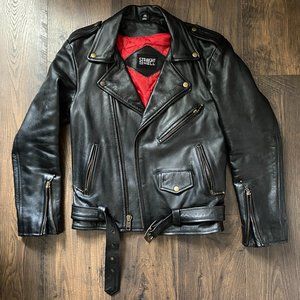 Straight To Hell Commando Jacket Size 36 Black Leather Brass Hardware